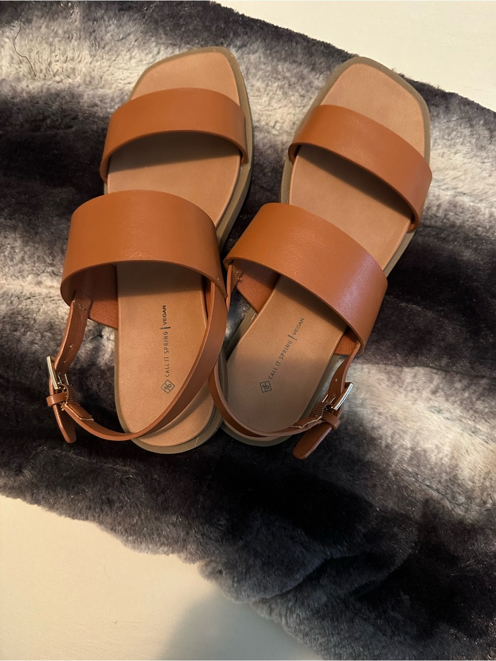 Call It Spring Tan Double-Strap Leather Sandals